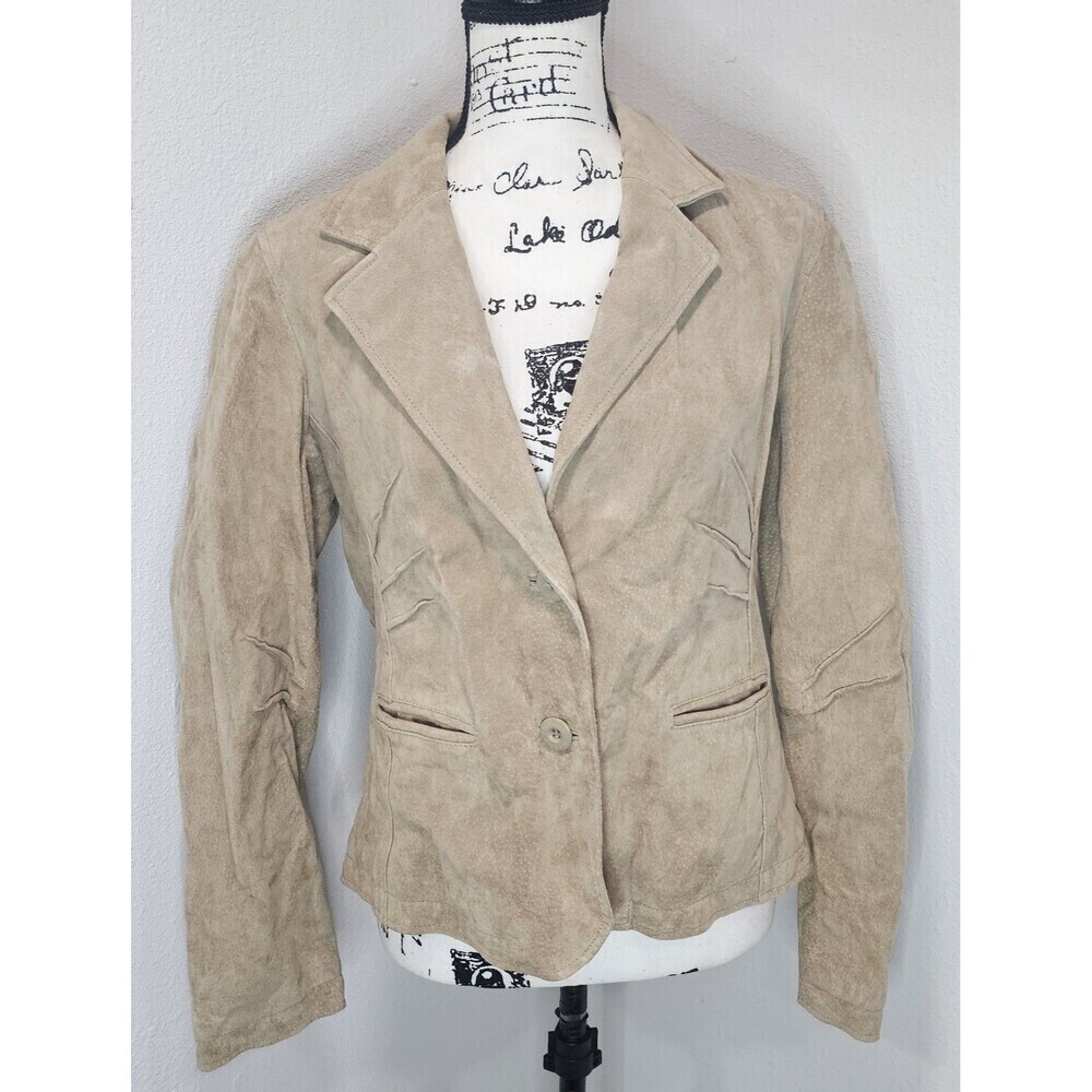 Wilsons Leather Maxima Women's Suede Fitted Blazer Jacket Lined Beige Size Large